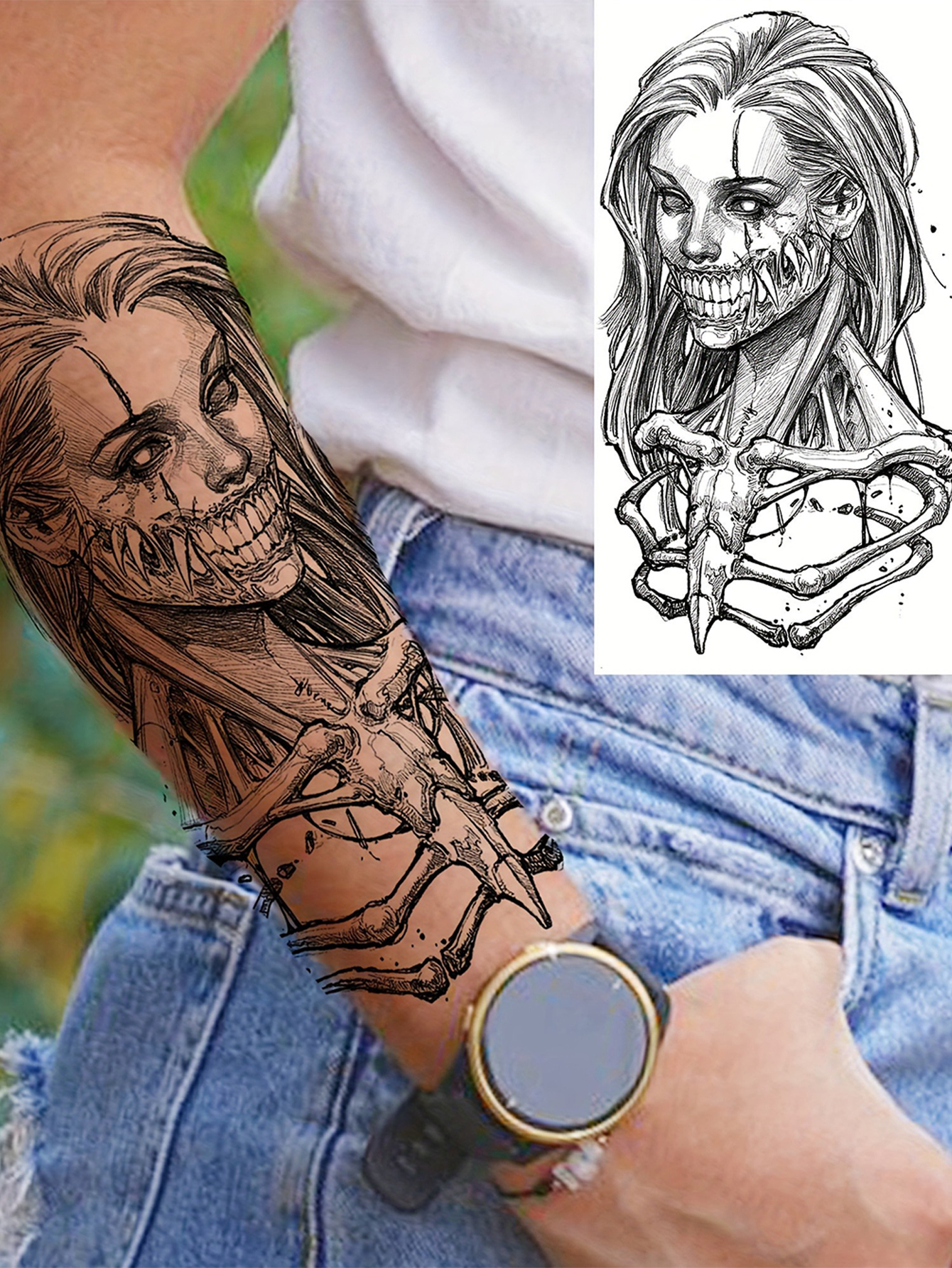 Dark Girl Sketch Temporary Tattoo